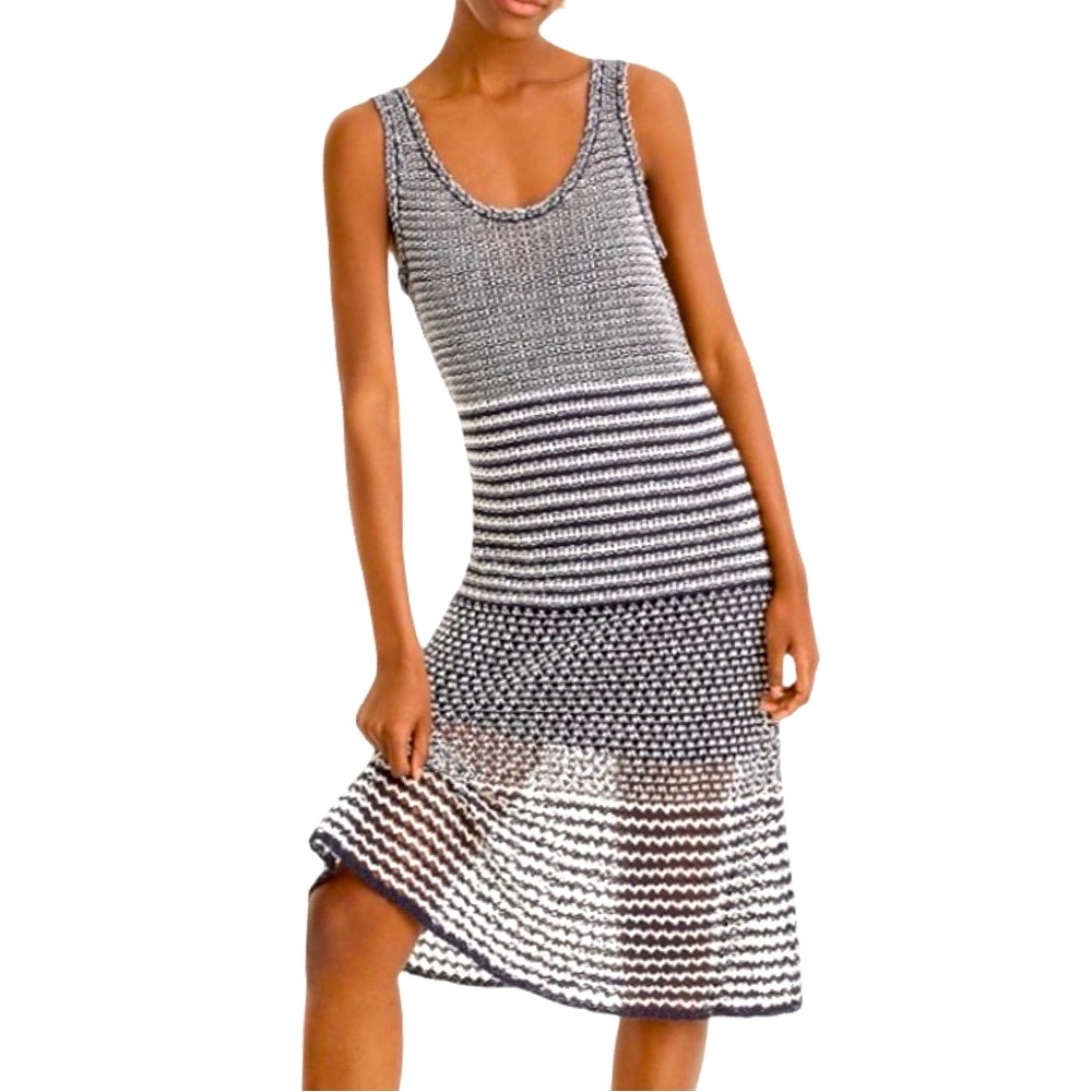 J.Crew Knit Sleeveless Navy Blue & Cream Striped Dress w/ adjustable strap slip